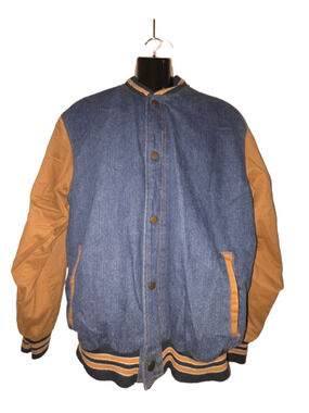 Fourcast Men’s Blue Tan Varsity Jacket Denim Size XL M014A